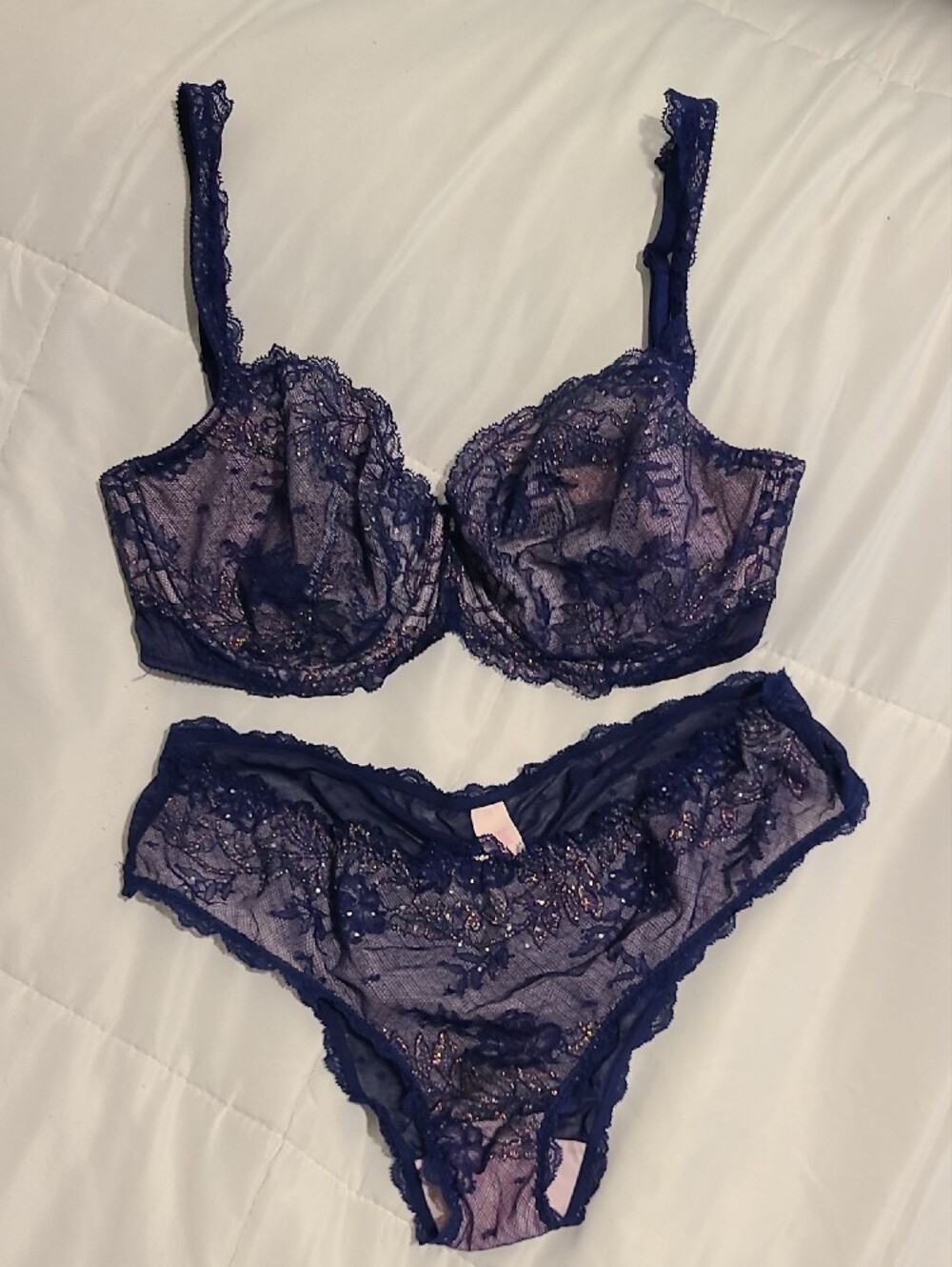 Victoria's Secret Navy Lace Underwire Bra & Panty Set
